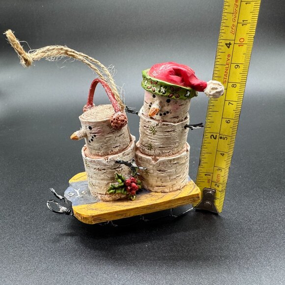 Christmas Tree Ornament Tree Trunks Snowmen on Sleigh - Picture 7 of 7